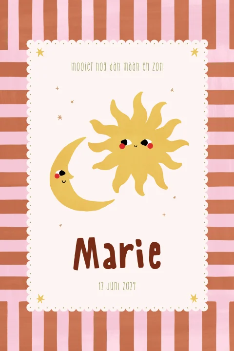 Origineel geboortekaartje met zon, maan en sterren