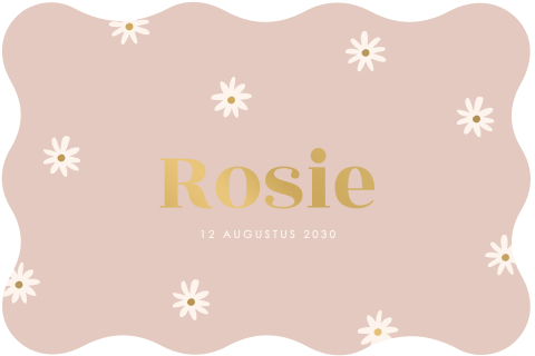 Lief geboortekaartje met golfrand en bloemenpatroon