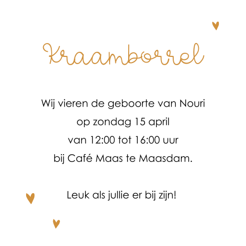 Kraamborrel uitnodiging met hartjes