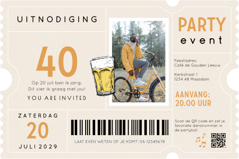Ticket uitnodiging verjaardag 40 jaar