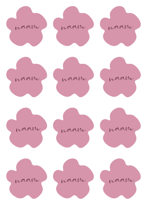Naamkaartjes bruiloft roze in bloemvorm