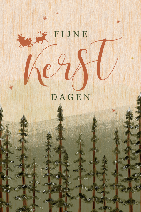 Originele houten kerstkaart met kerstbomen