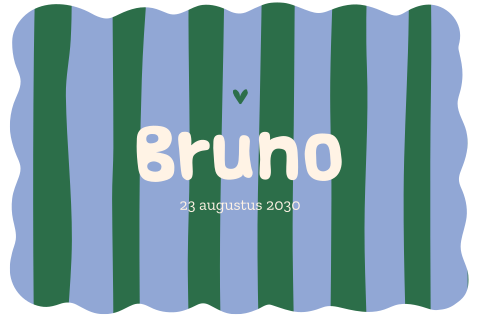 Vrolijk geboortekaartje jongen blauw en groen gestreept met golvende rand