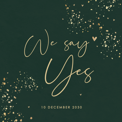 trouwkaart winter uitnodiging donkergroen met spetters