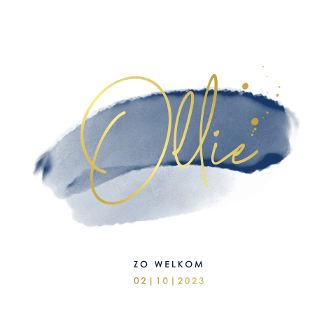 Geboortekaartje jongen met donkerblauwe watercolour en goudfolie