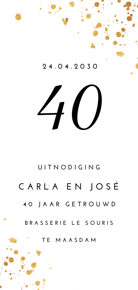 Stijlvol design 40 jarig huwelijk met spetters