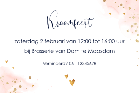 Kraamfeest uitnodiging spetters en hartjes
