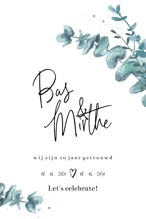 Uitnodiging 10 jaar getrouwd met bloemen