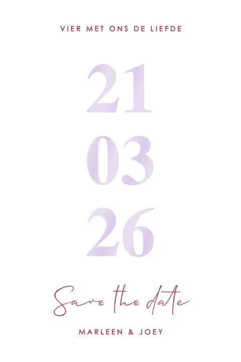 Save the Date voor bruiloft met lila hoogglans datum