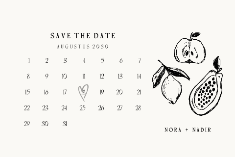 Save the date kaart met handgeschilderd fruit