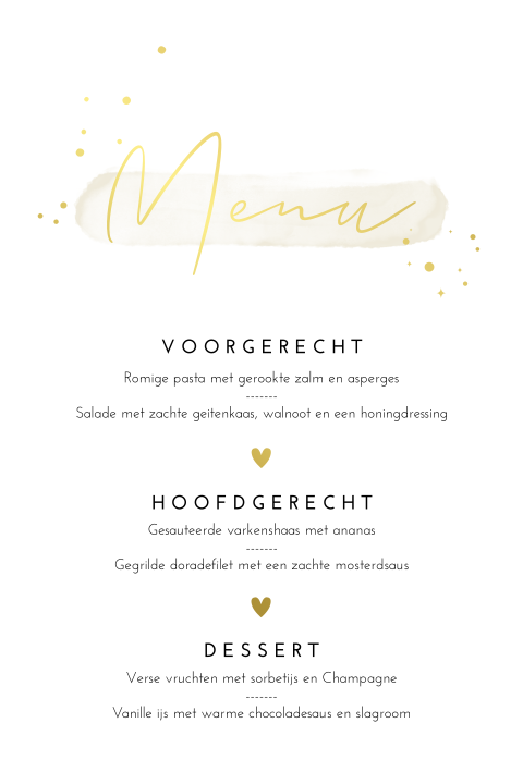 Stijlvolle menukaart 21 diner met goudfolie