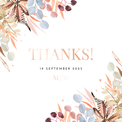 Bedankkaart thanks met kleurrijke bloemen
