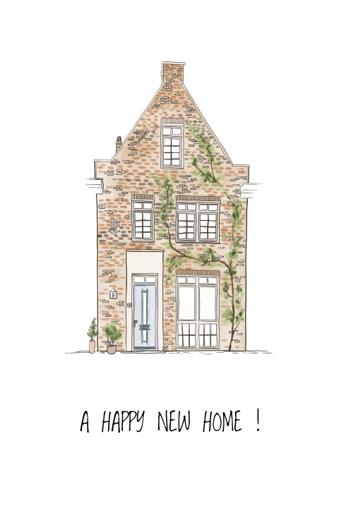 Originele verhuiskaart met illustratie huis