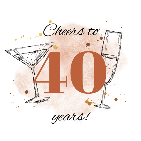 Wenskaart verjaardag vrouw 40 jaar met champagne en cocktailglazen