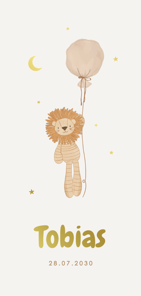 Geboortekaartje met ballon en leeuw