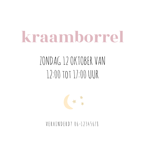 Kraamborrelkaartje met ronde hoeken en maan