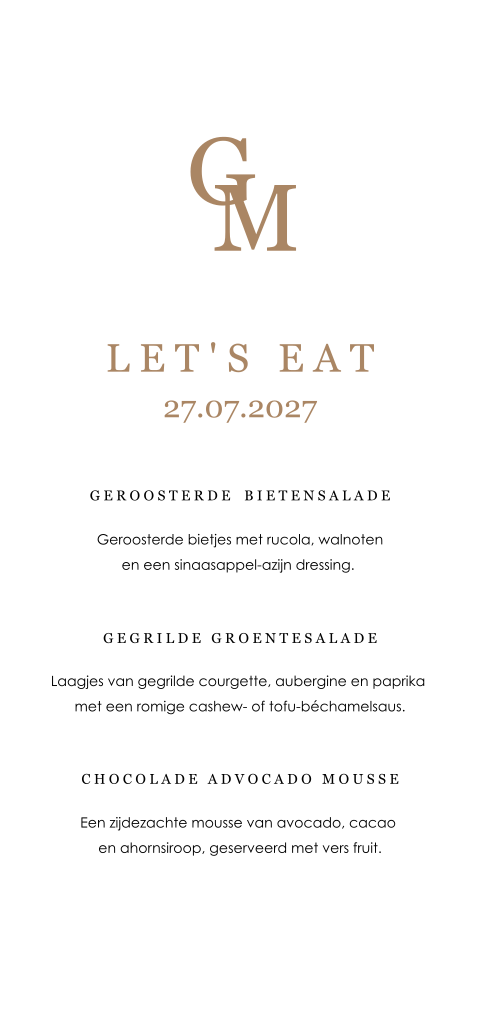 Menukaart bruiloft ovaal in bruin met initialen