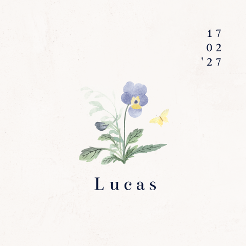 Geboortekaartje neutraal met geboortebloem viooltje