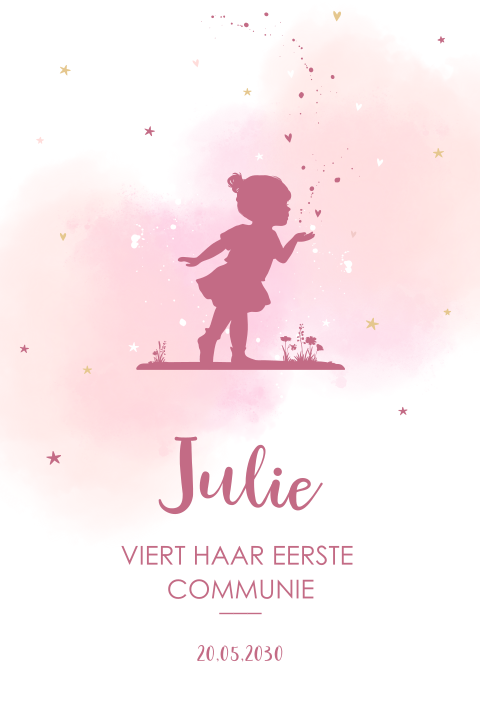 Communiekaart silhouet meisje in roze