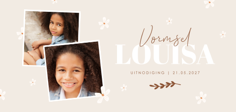 Uitnodiging Vormsel met bloemetjes en foto's