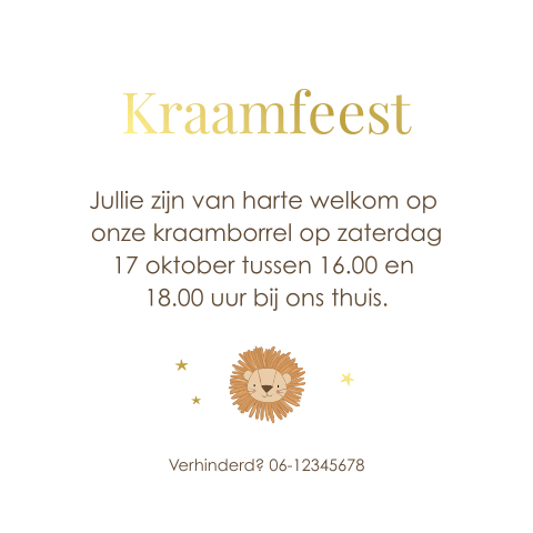 Minimalistisch kraamfeestkaartje met goudfolie