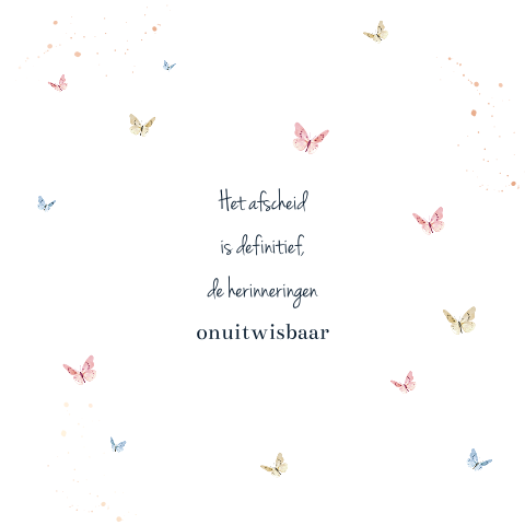 Condoleancekaart met roségoudfolie en kleurrijke vlinders