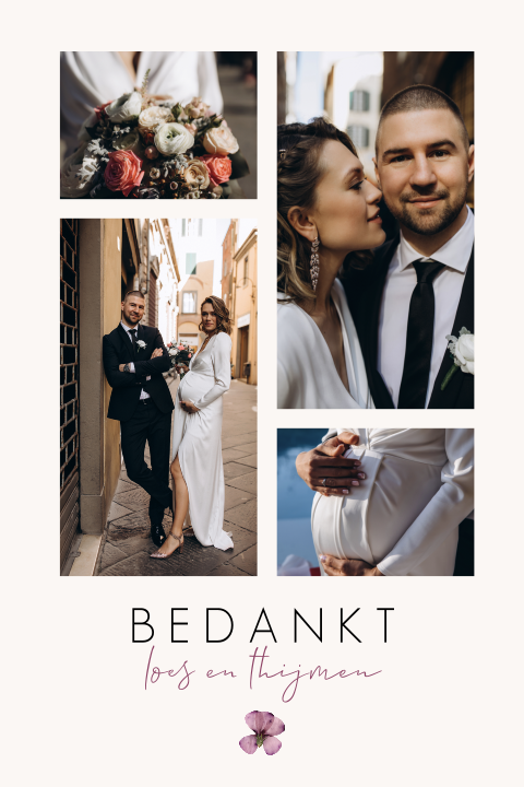 Bedankkaart met fotocollage en geperste bloem