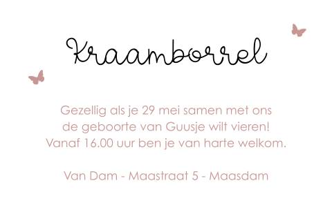 Klein kraamborrelkaartje met vlinders