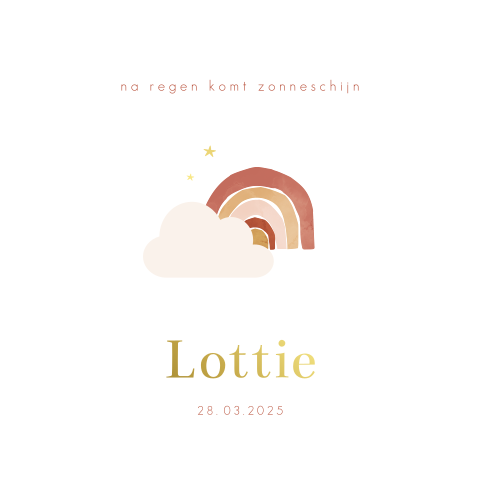 Geboortekaartje meisje regenboogkindje goudfolie
