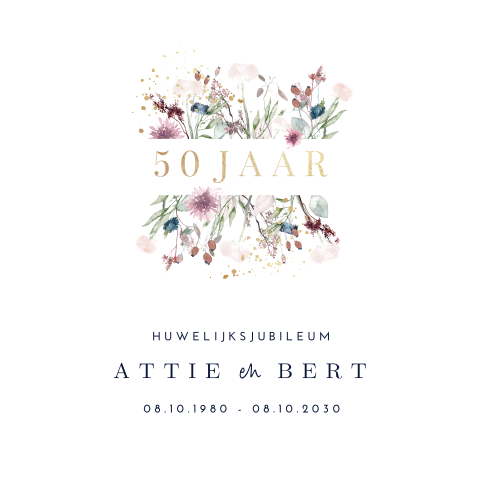 Jubileumkaart floral 50 jaar getrouwd