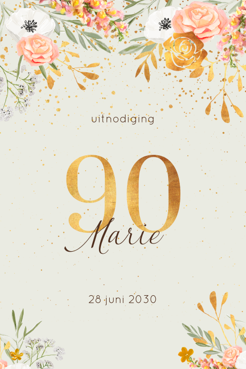 Verjaardagsuitnodiging 90 met bloemen
