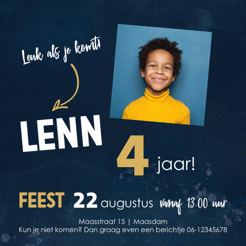 Stoere uitnodigingskaart verjaardag 4 jaar