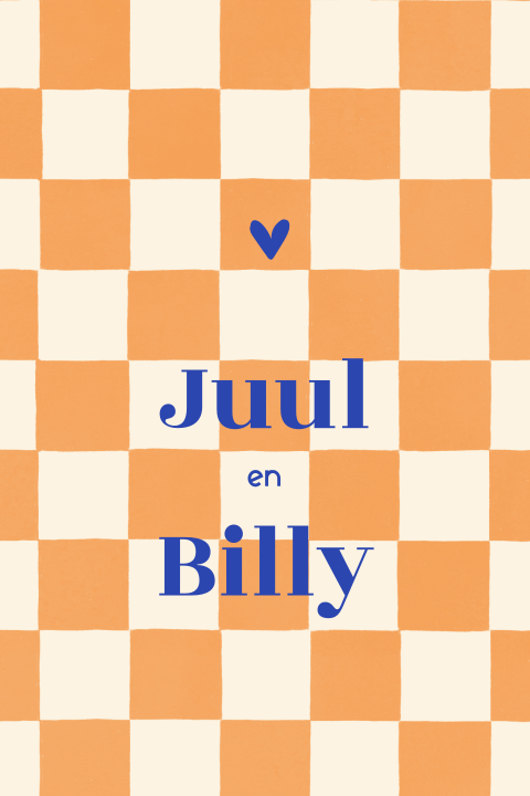 Geboortekaartje voor tweeling oranje geblokt