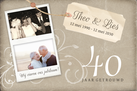 Uitnodiging 40-jarig huwelijksfeest met polaroid