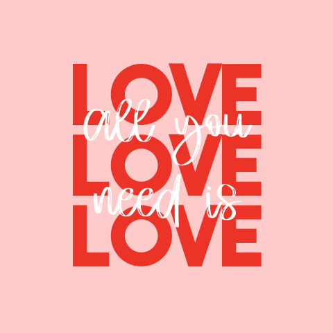 Valentijnskaart Love Love Love in roze en rood