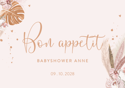 Babyshower placemat roze met bloemen en veren