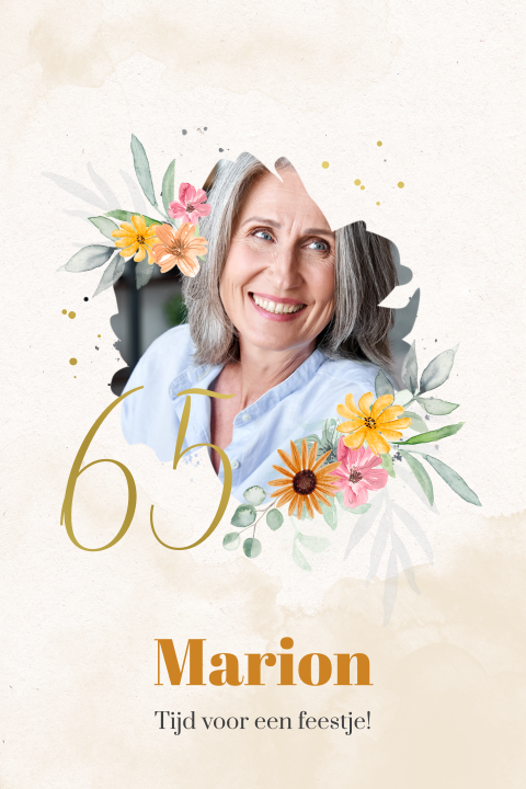 Verjaardagsuitnodiging vrouw 65 jaar met foto