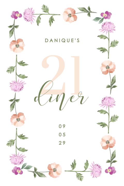 Twenty one dinner uitnodiging met bloemen
