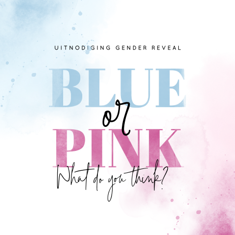 Gender reveal uitnodiging met blauw/roze water color