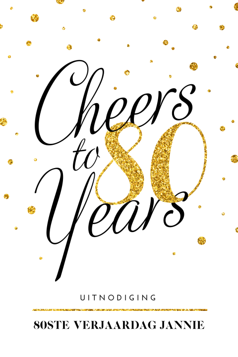 Verjaardagsuitnodiging 80 met gouden confetti