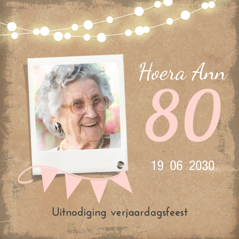 80 jaar uitnodigingskaart met foto en slingers