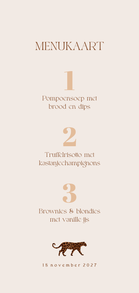 Menukaart 21 diner met panterprint