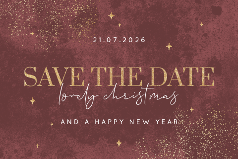 Save the date kaart in kerstsfeer met gouden glitters