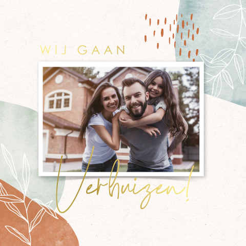 Verhuiskaart met foto en goudfolie