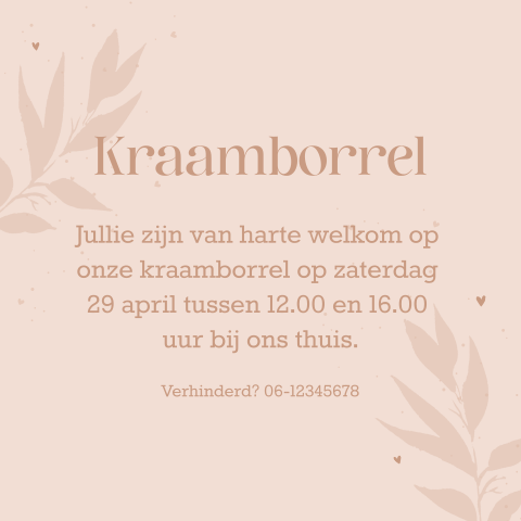 Kraamborreluitnodiging in terracotta met ronde hoeken