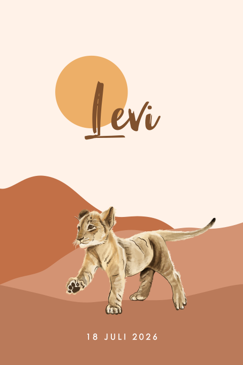 Stoer geboortekaartje jongen met leeuwenwelpje