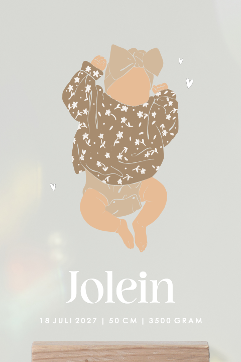 Plexiglas poster met illustratie van een baby en houten houder