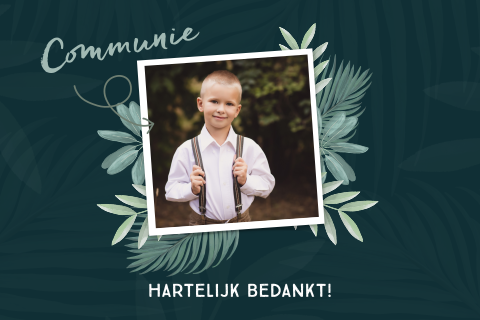 Bedankkaart Communie met foto en takjes