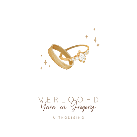 Verlovingskaart met illustratie van ringen in goud