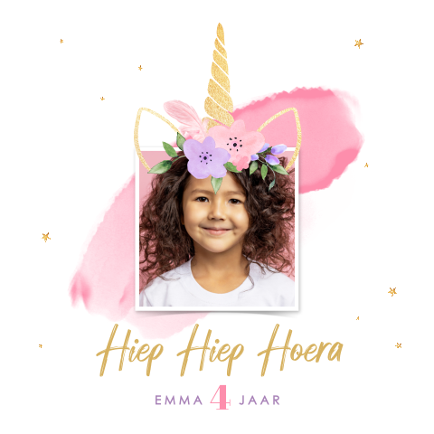 Verjaardagskaart voor een meisje, met unicorn